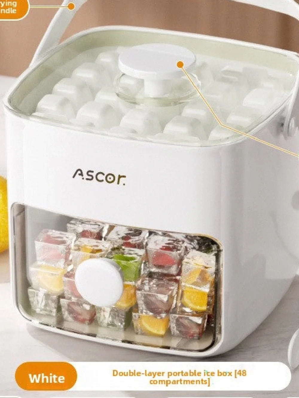 Ascor White Portable Ice Storage Dispenser with Handle